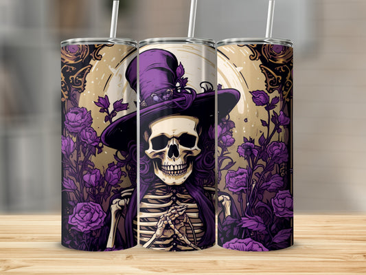 Gothic Skeleton with Roses Purple and Black Tumbler