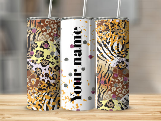 Personalized Animal Print Tumbler With Straw Tumbler