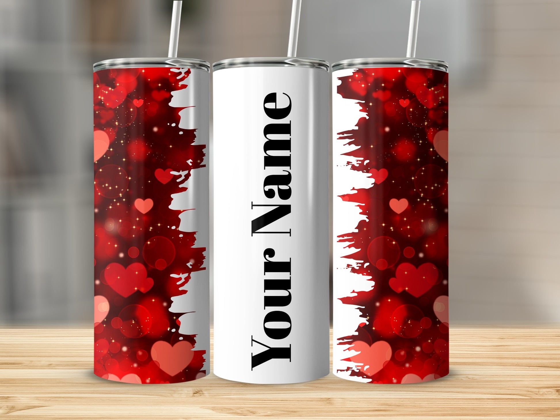 Customized Red Hearts Design Insulated Tumbler