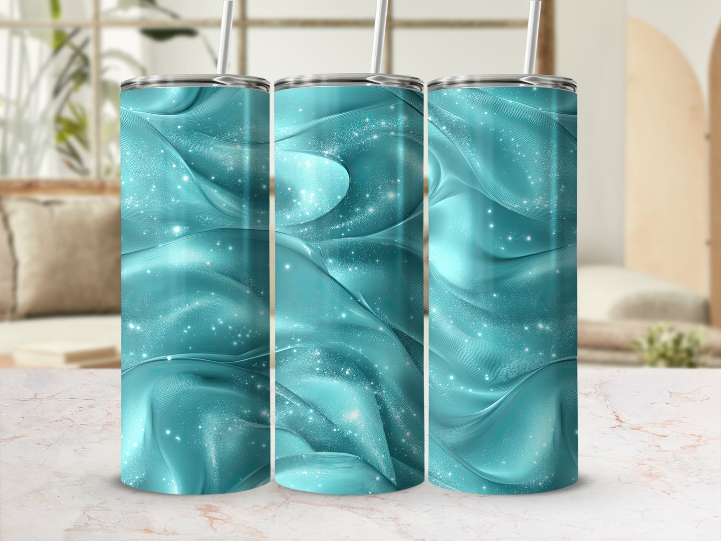 Dazzling Turquoise Waves with Sparkling Highlights Tumblers