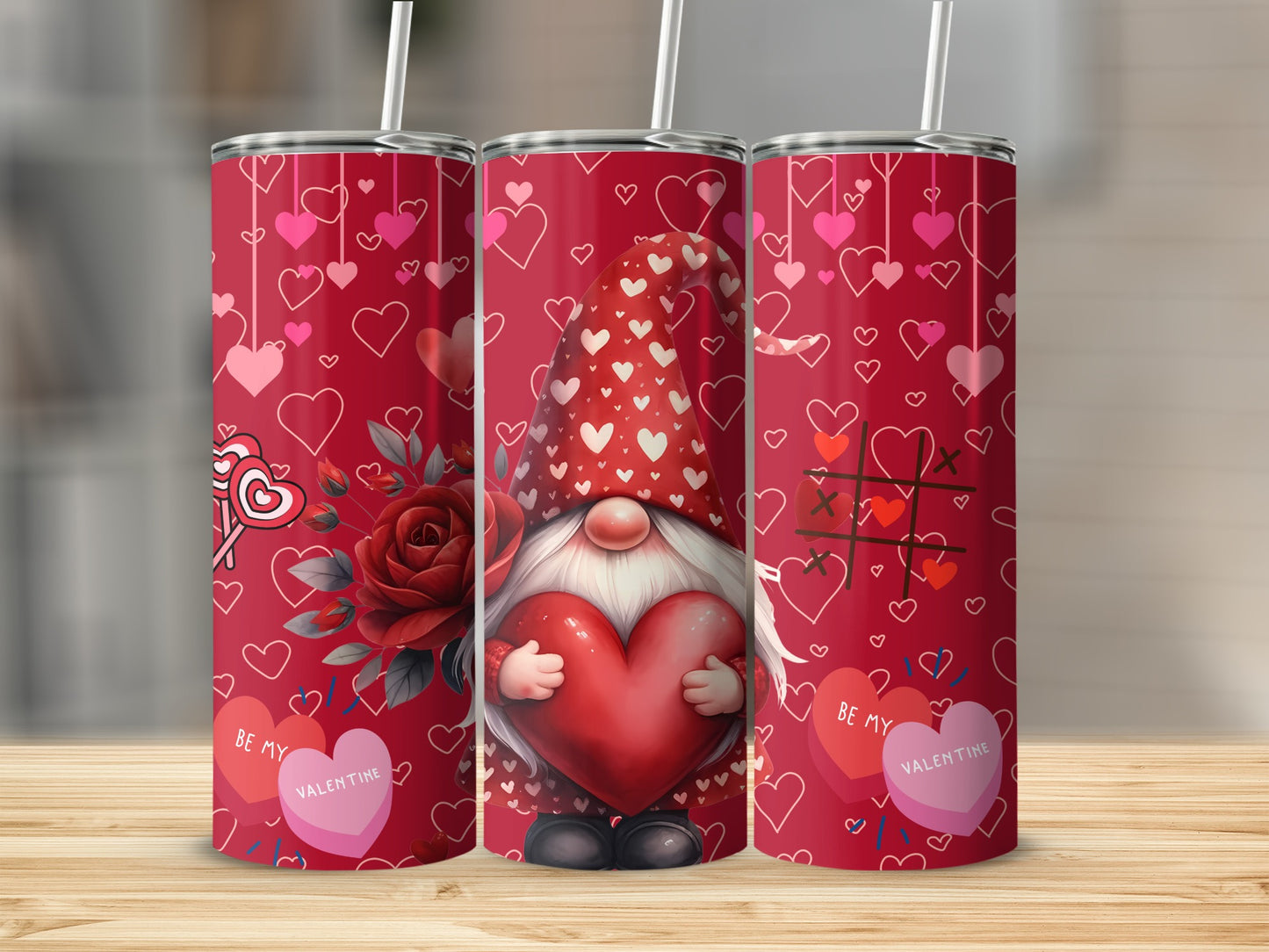 Valentine Gnome Heart and Roses Tumbler