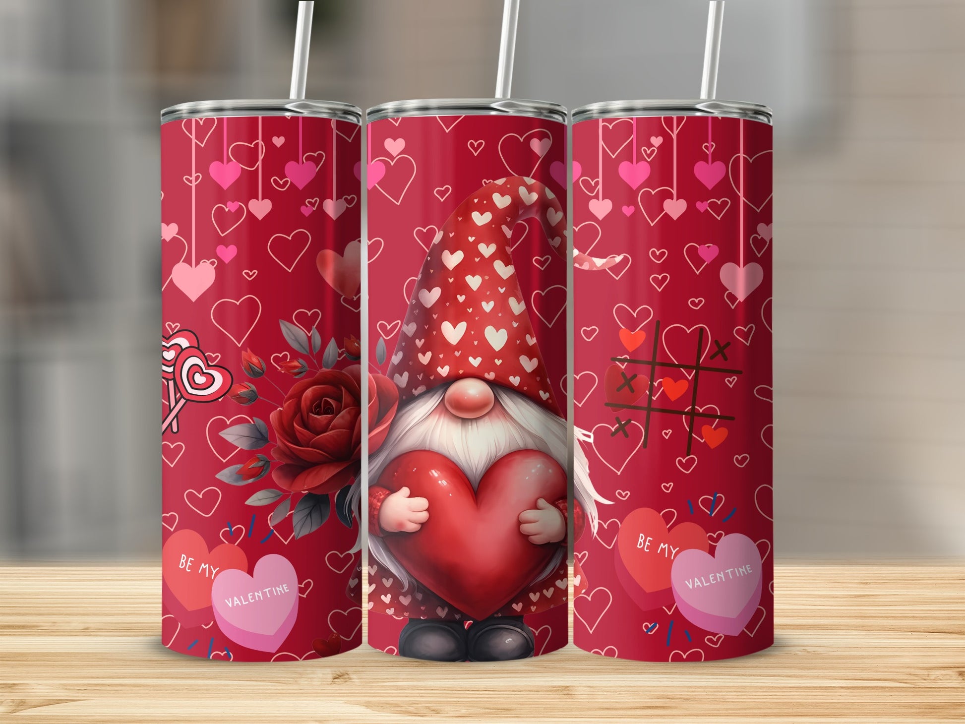 Valentine Gnome Heart and Roses Tumbler