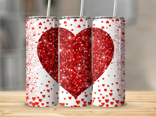 Red Glitter Heart and Tiny Hearts Tumbler Product