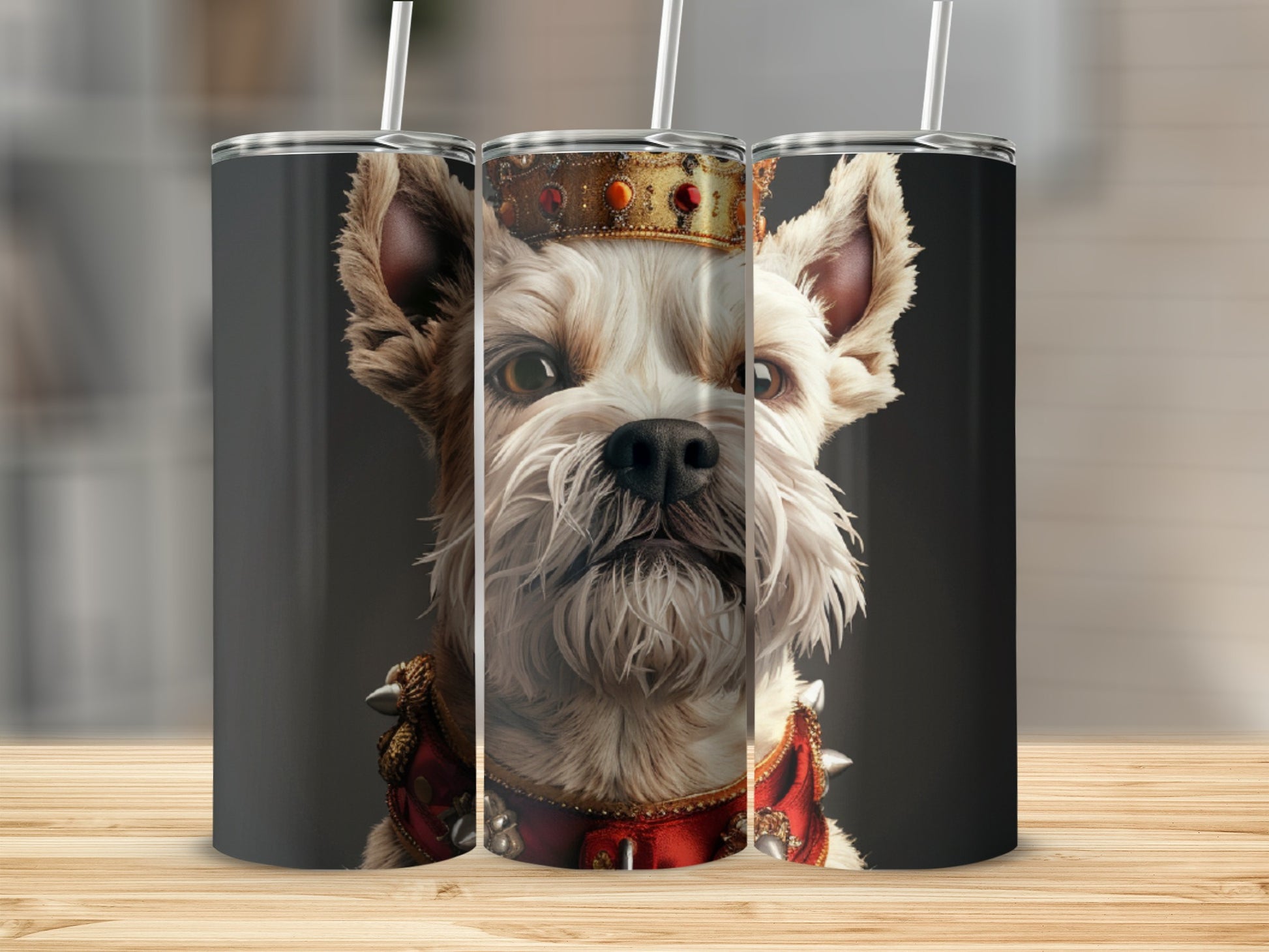 Yorkshire terrier wearing a crown and regal collar.