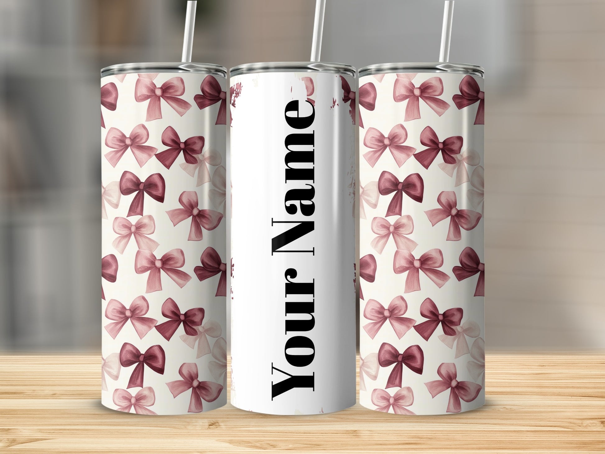 Customizable Floral Bow Pattern Insulated Tumbler
