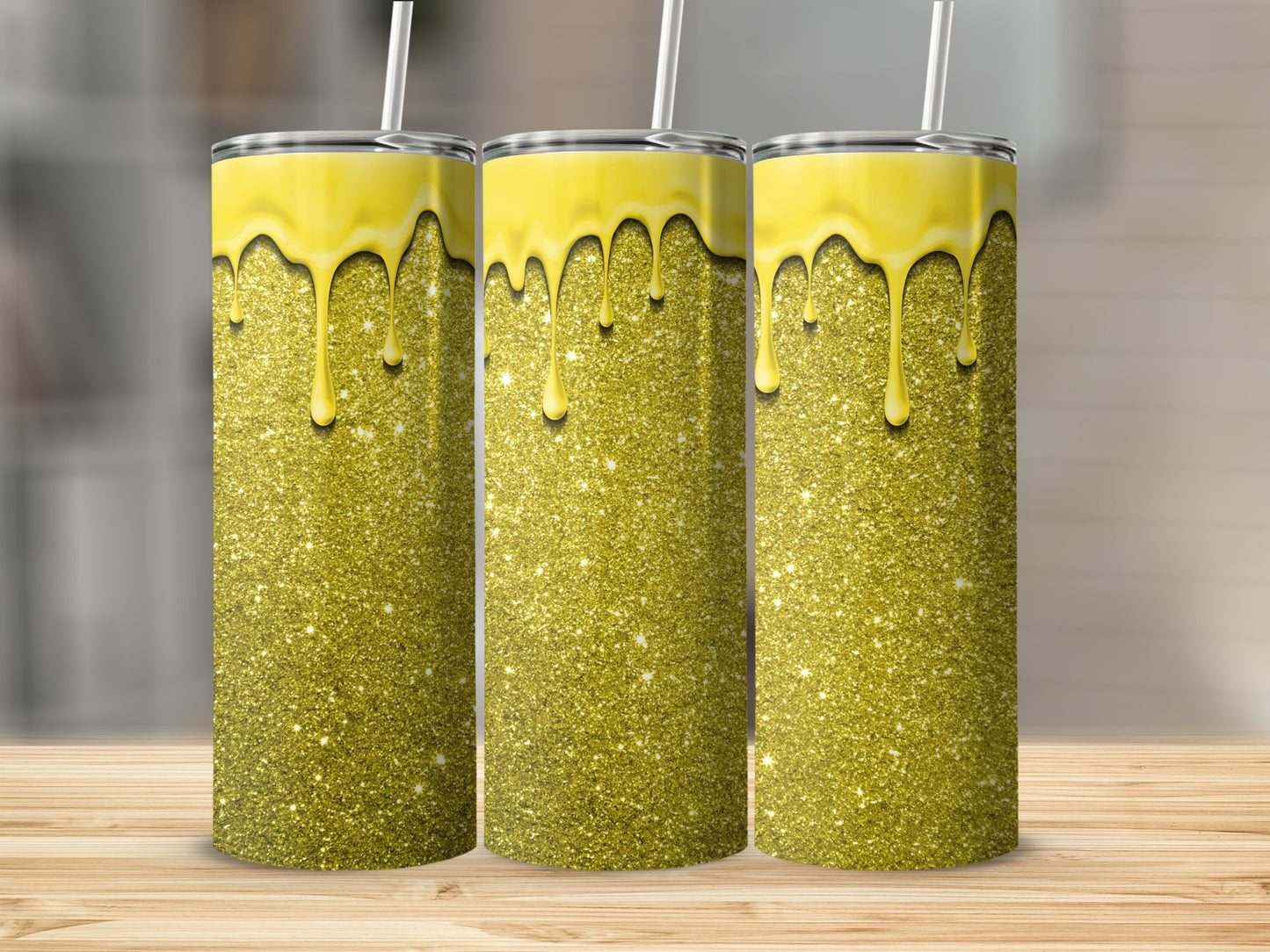 Sparkling Glitter Tumbler with Dripping Yellow Accent