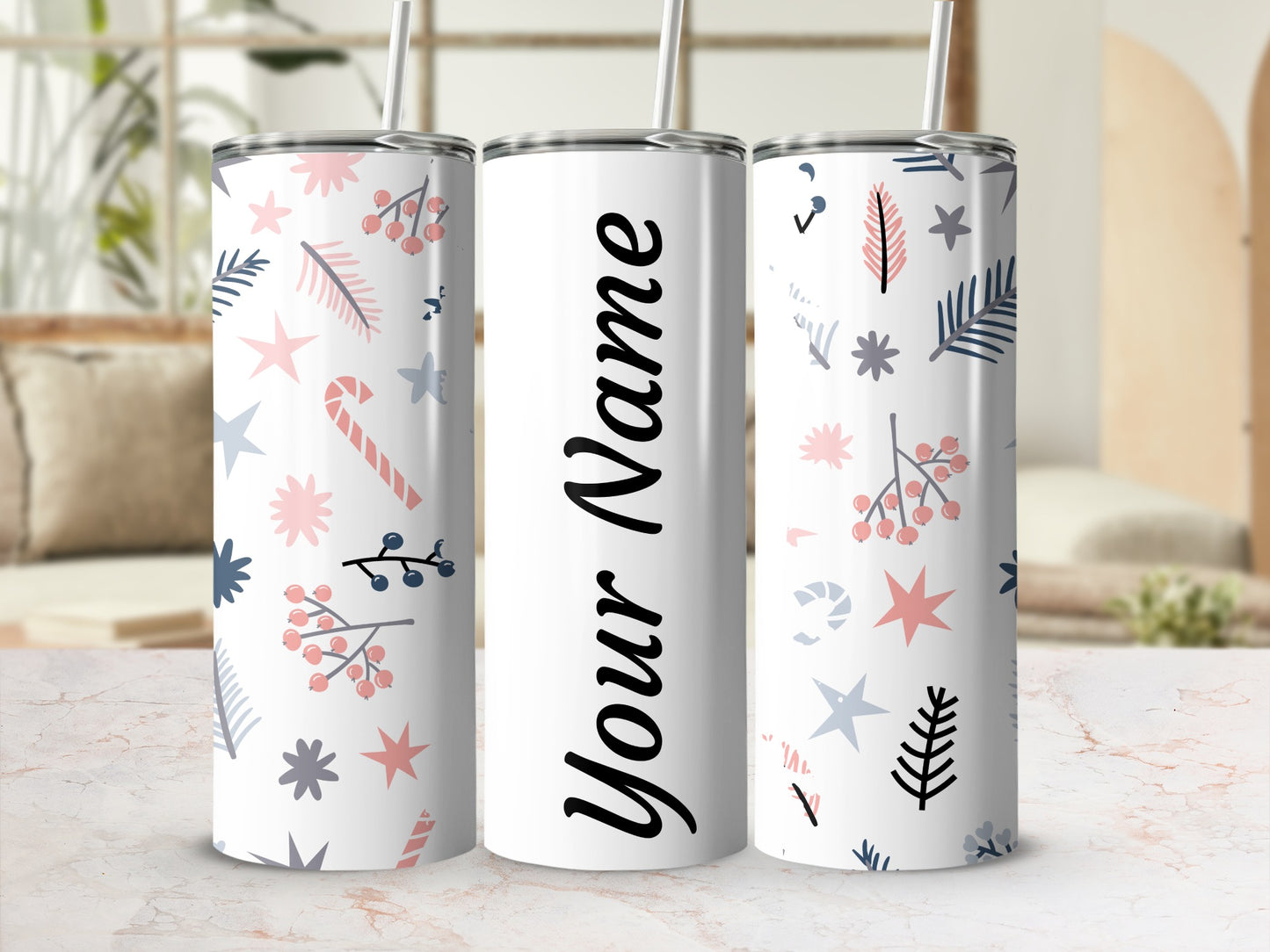 Personalized Tumbler with Festive Winter Design