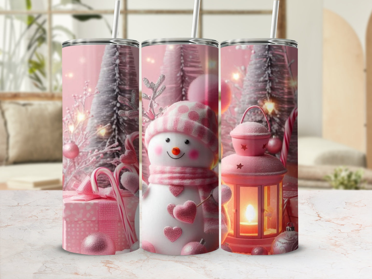 Festive Christmas Snowman and Lantern Holiday Tumblers