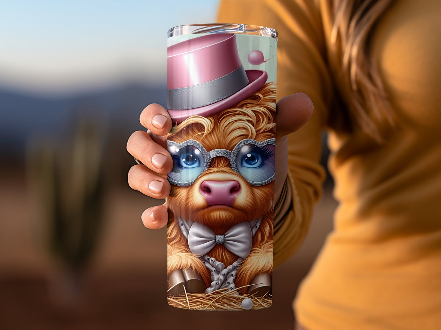Cute Cartoon Highland Cow with Glasses Tumbler