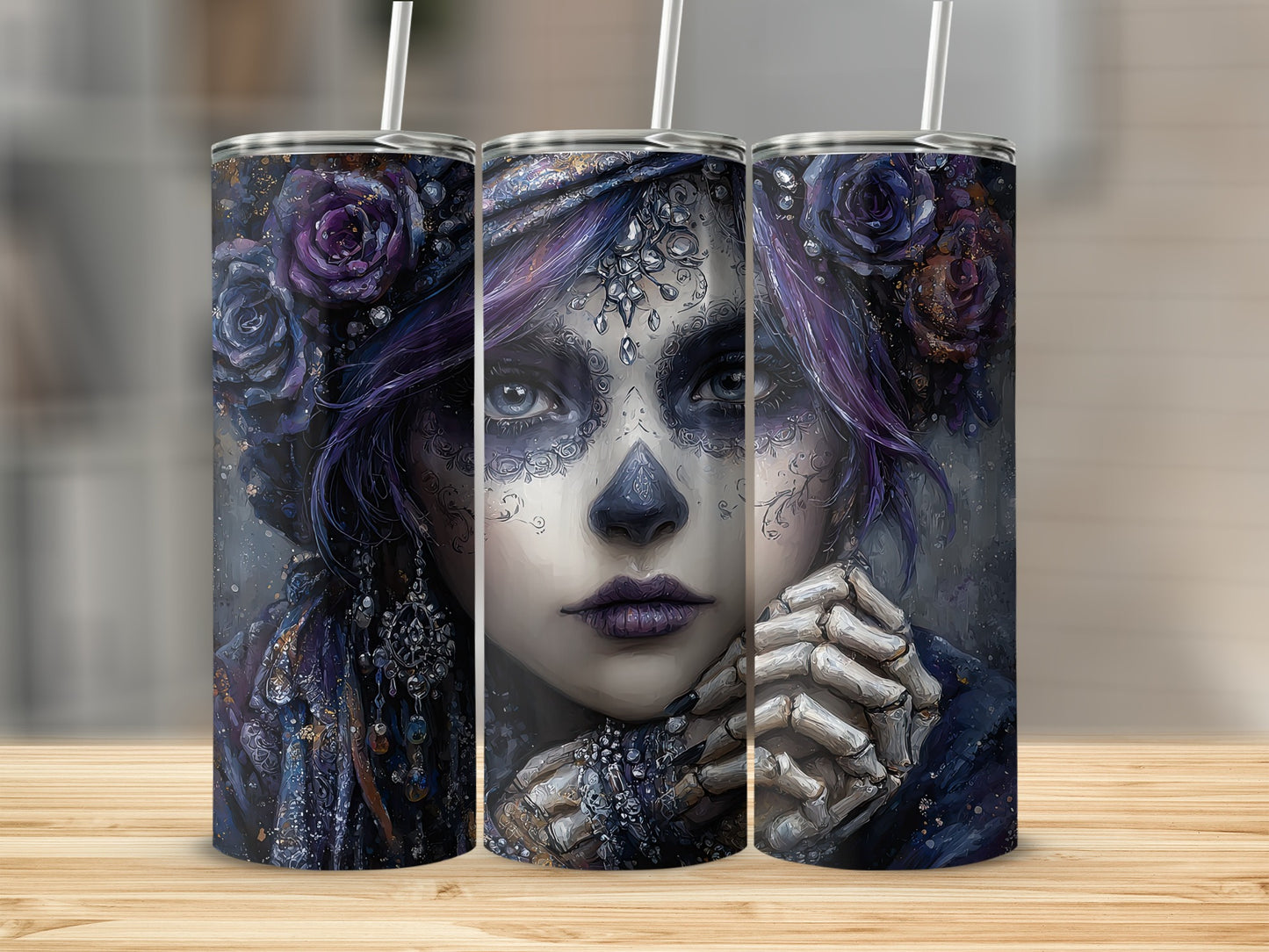 Gothic Fantasy Skeleton Girl Tumbler With Straw
