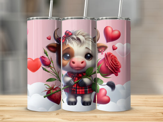 Adorable Cow with Heart and Rose Design Tumbler