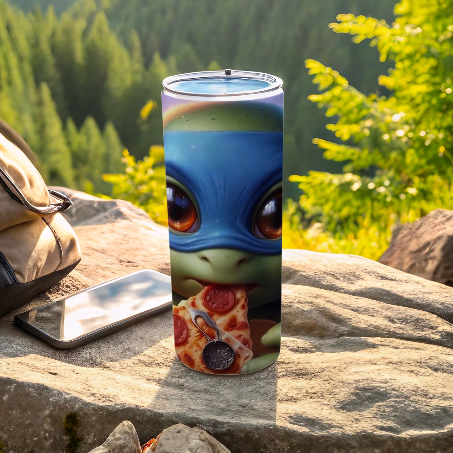 Cute Alien Eating Pizza Design Travel Tumbler Cup