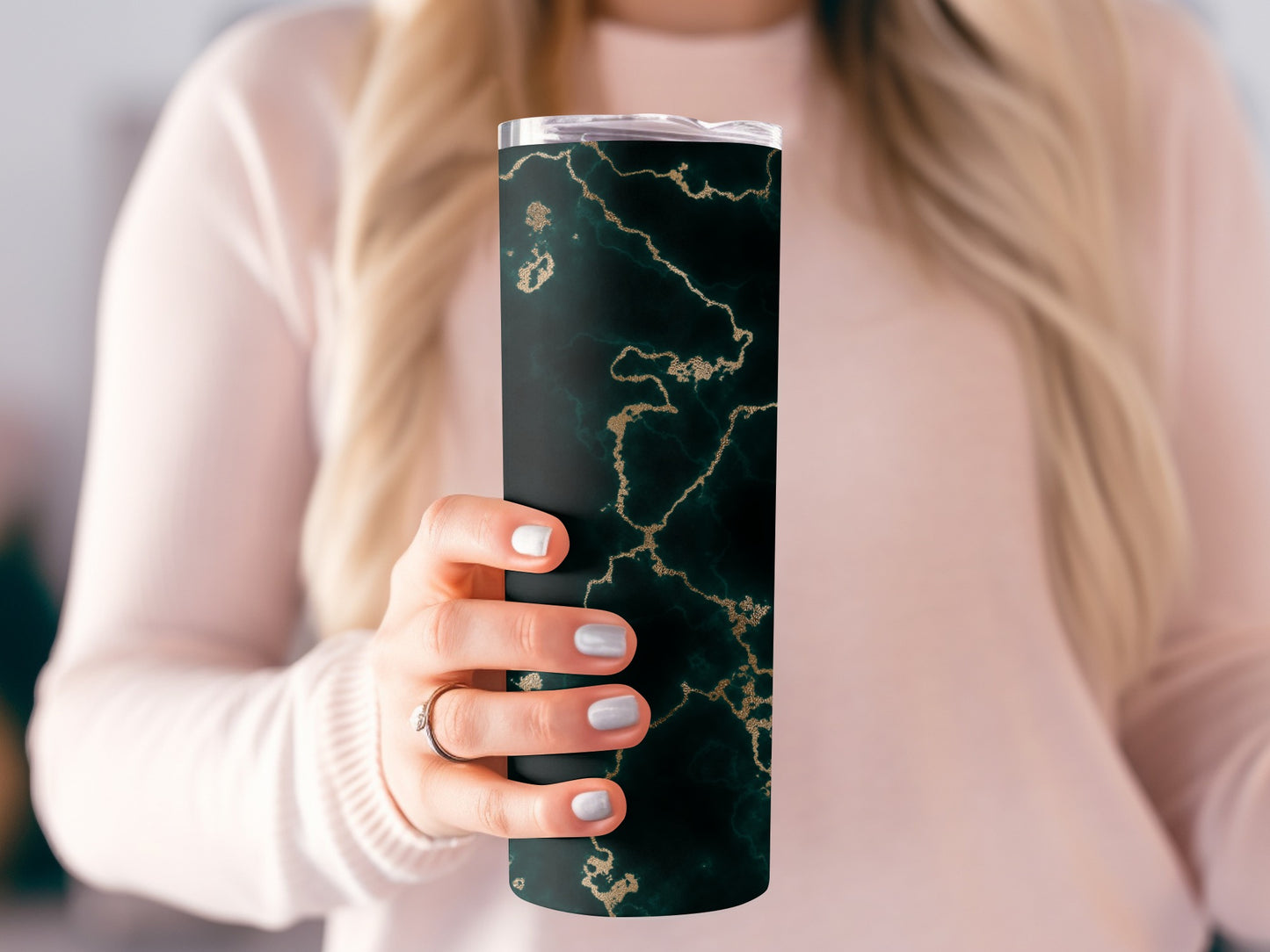 Green Marble with Gold Veins Abstract Design Tumblers