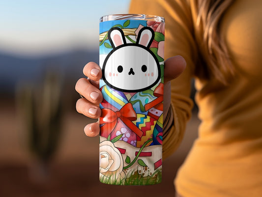 Colorful Cute Bunny and Flowers Personalized Tumbler