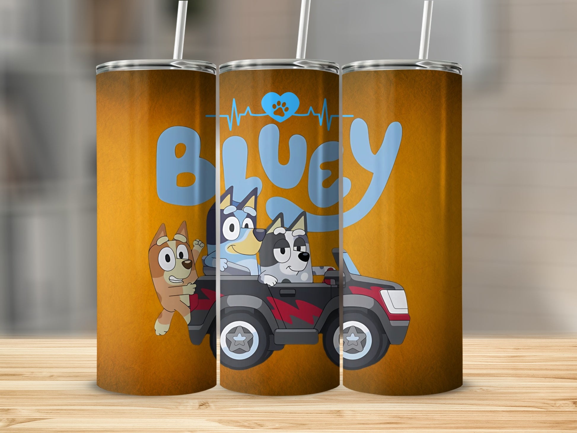Bluey Characters Tumblers with Jeep Design Tumbler