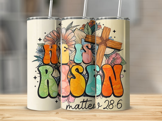 He Is Risen with Cross Floral Illustration Tumbler