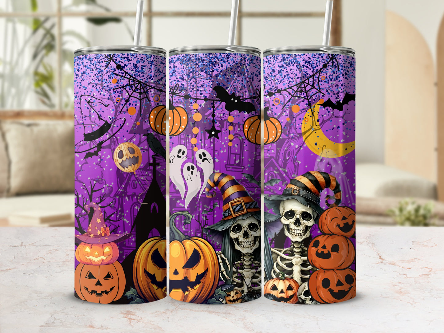 Halloween Skeleton Jack-o'-Lantern Witch Theme Tumbler