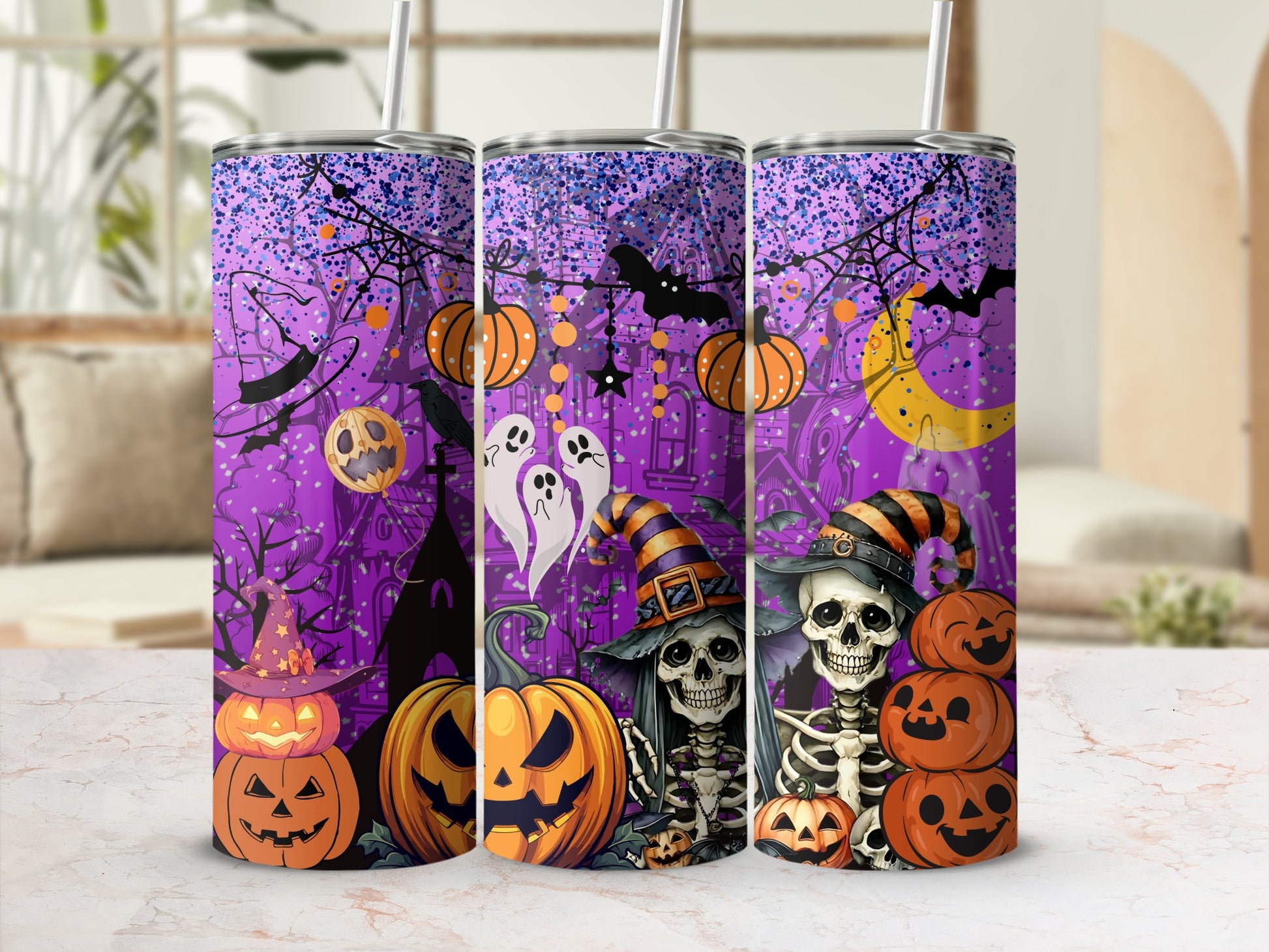 Halloween Skeleton Jack-o'-Lantern Witch Theme Tumbler
