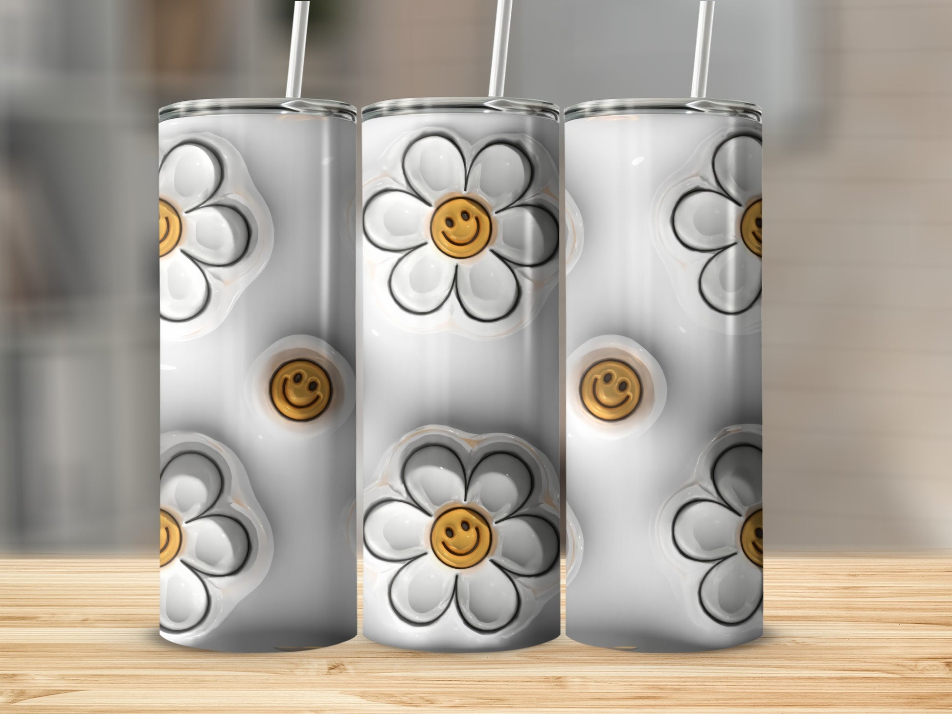 White Flowers Happy Smile Face Pattern Design Tumbler product type