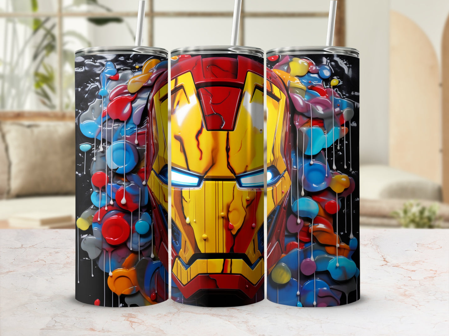 Colorful Superhero Face Art Insulated Drink Tumbler