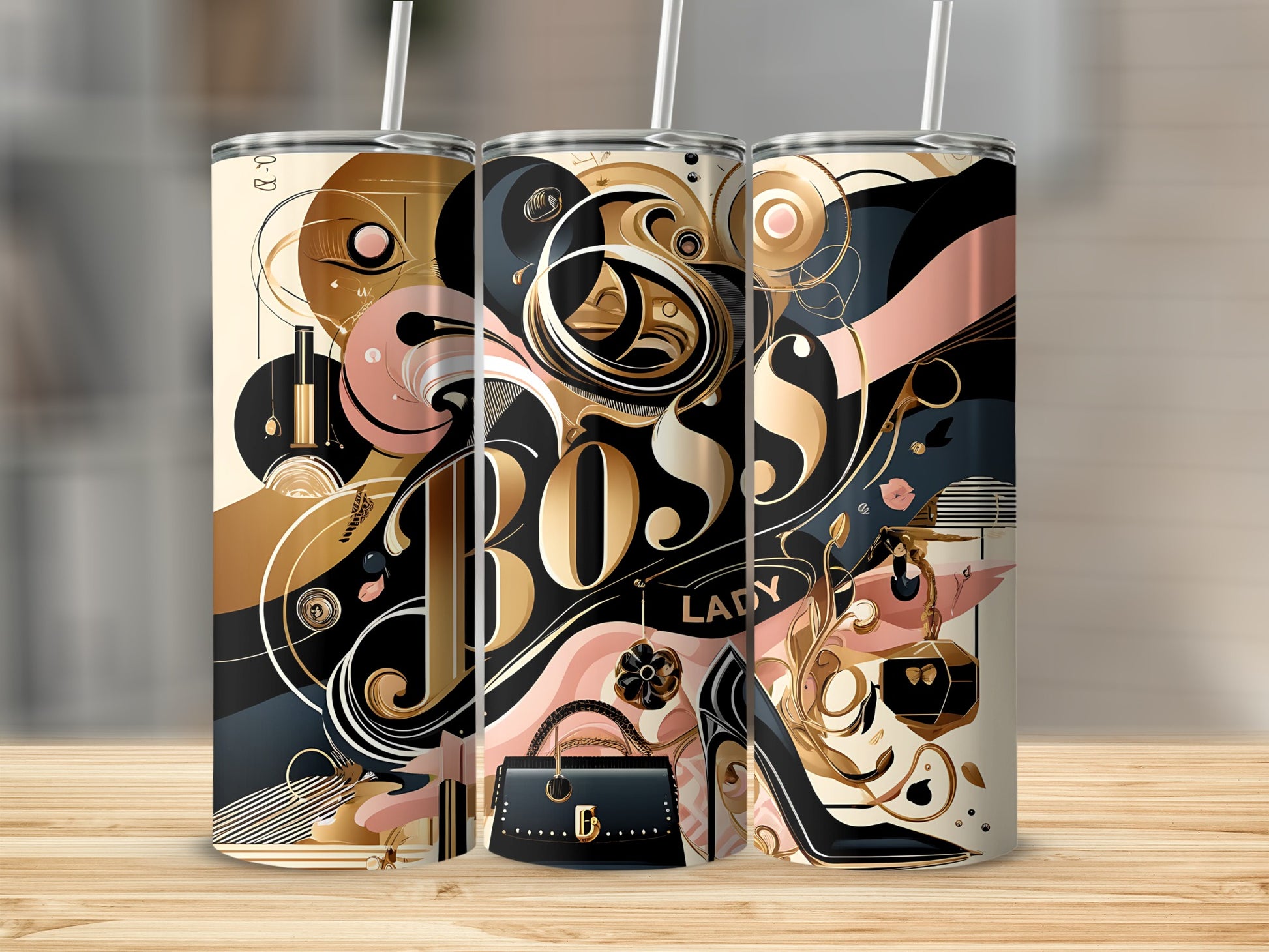 Boss Lady Abstract Design Tumbler with Straw