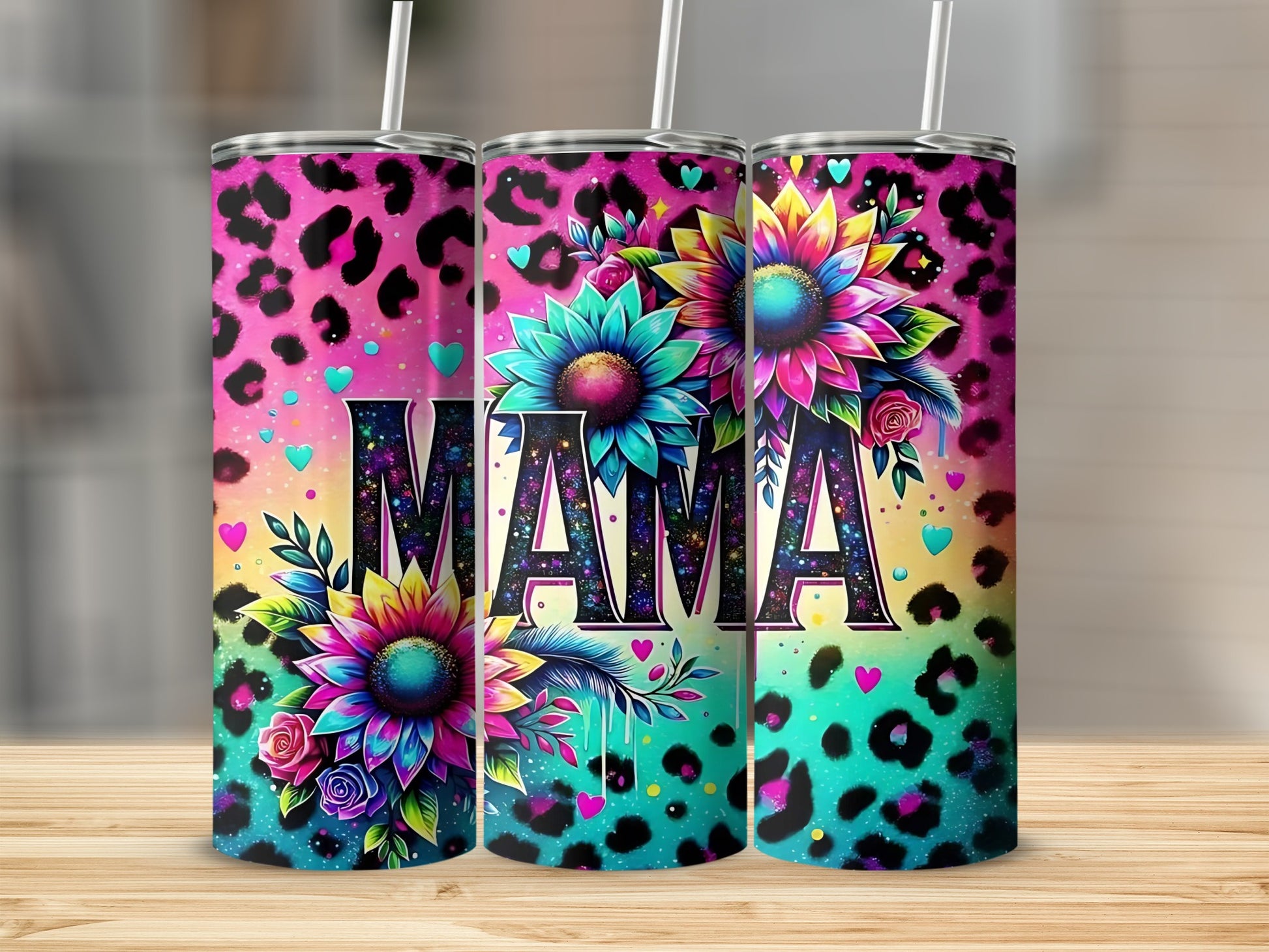 Colorful Mama Floral Leopard Print Tumbler Cup Drinkware