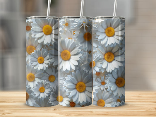Three tumblers with a daisy floral pattern.
