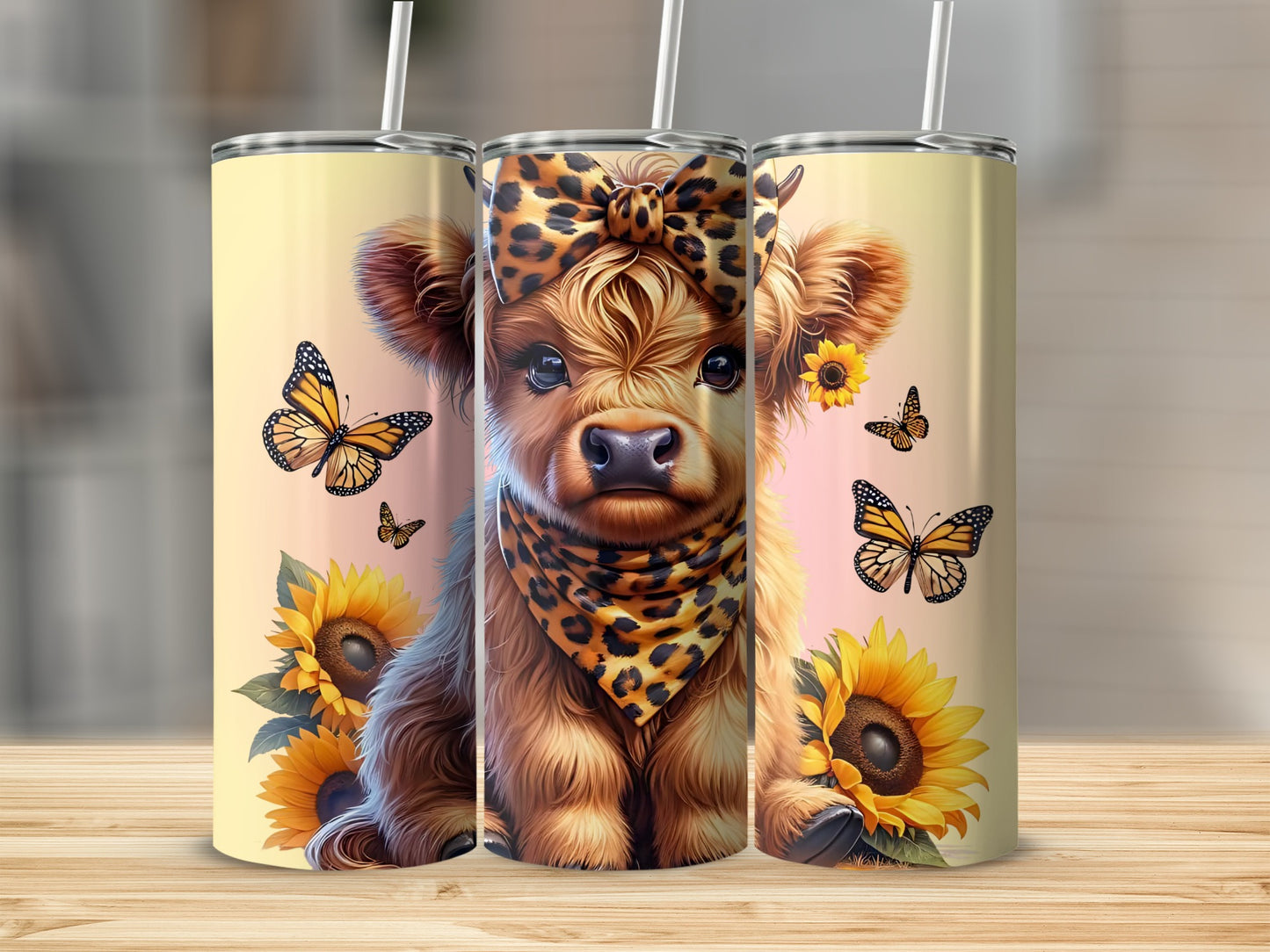 Adorable Cow with Sunflowers and Butterflies tumbler
