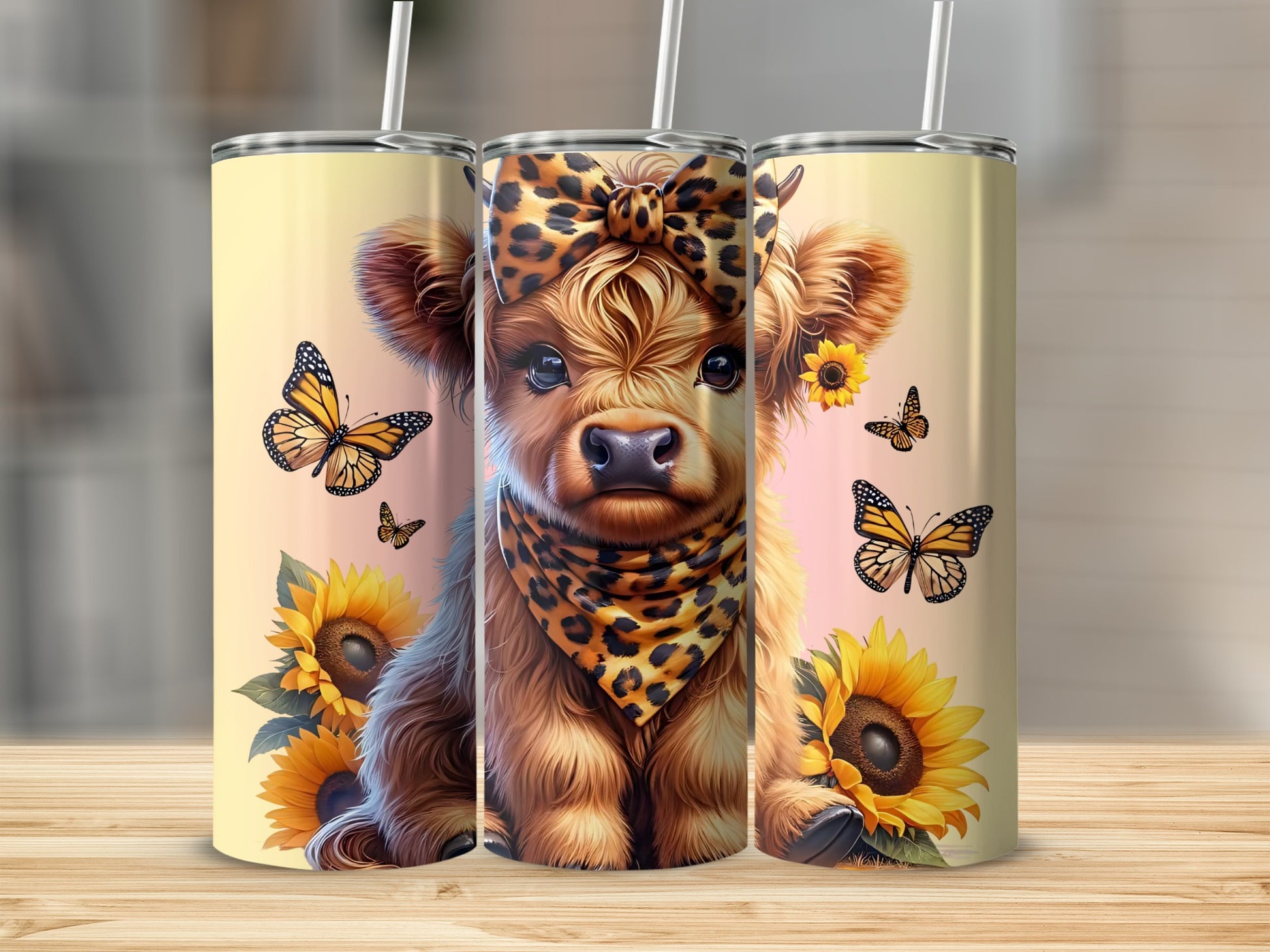 Adorable Cow with Sunflowers and Butterflies tumbler