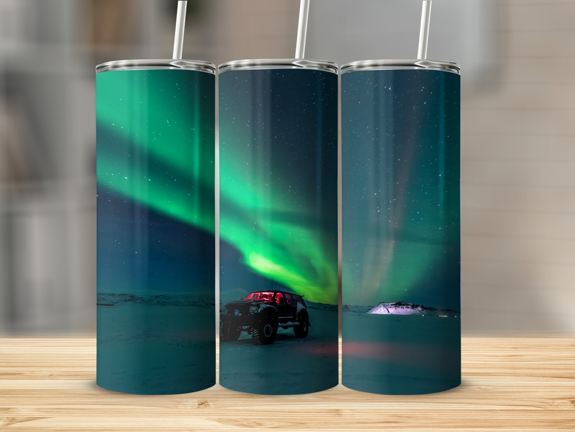 Stunning Northern Lights Scene Tumbler with Straw