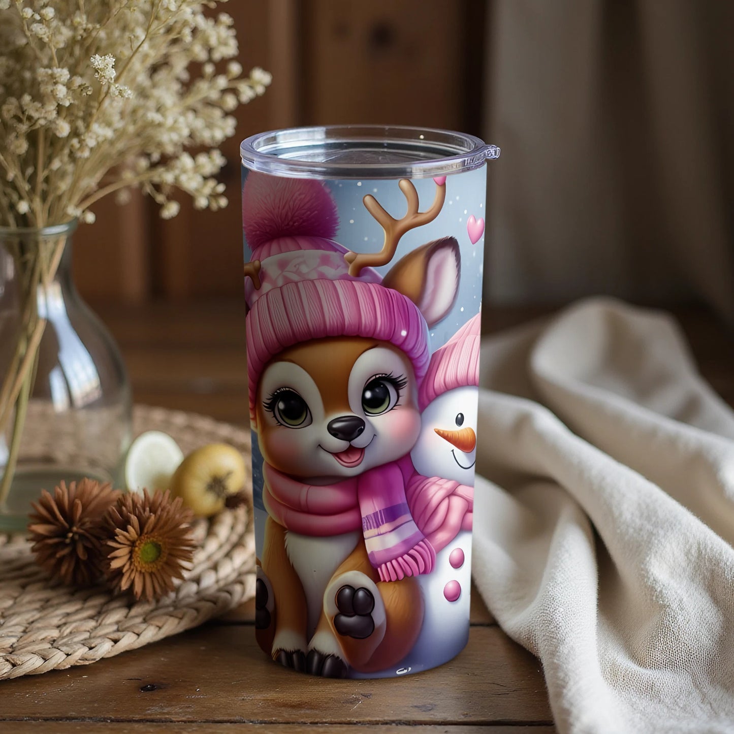 Cute Reindeer and Snowman Winter Tumbler