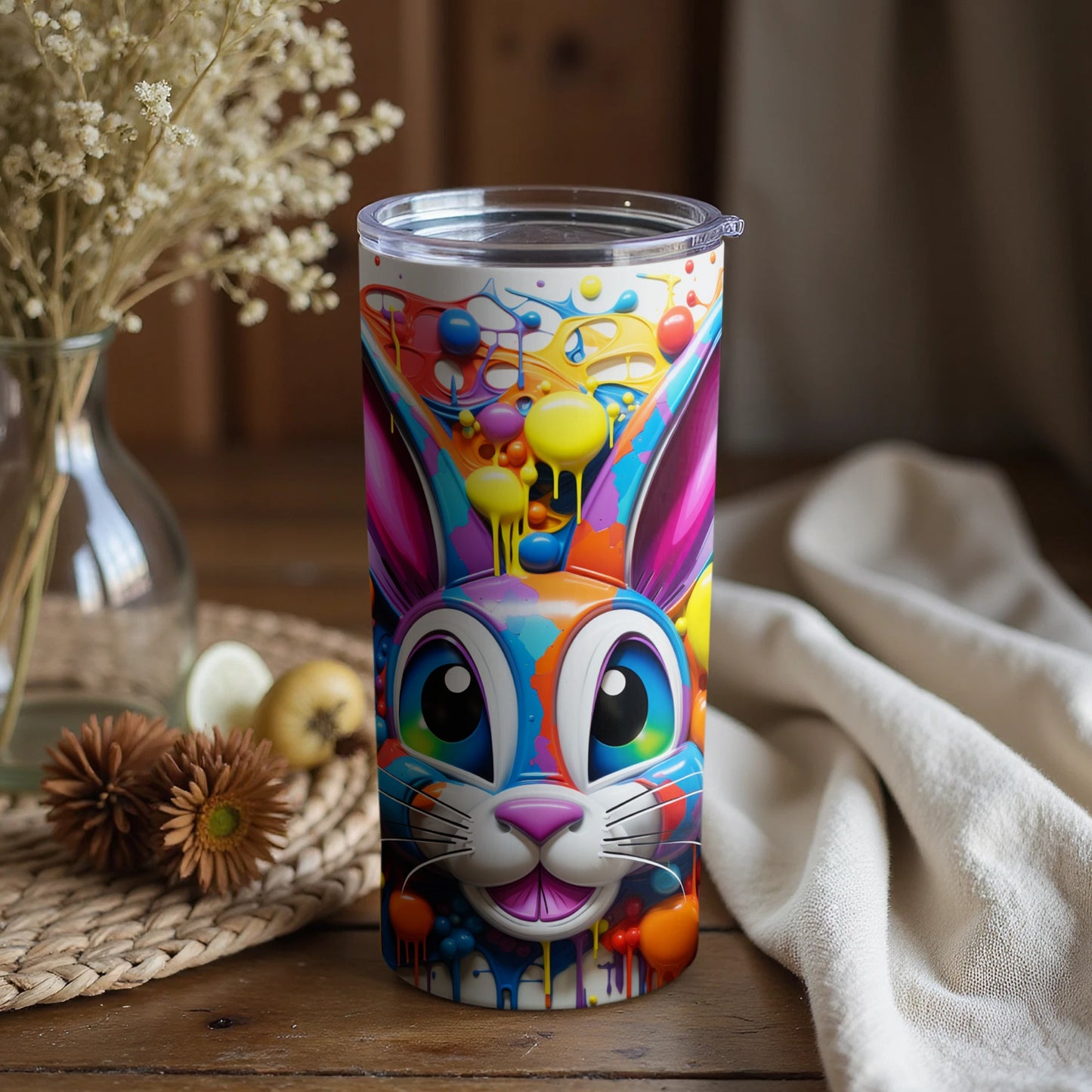 Colorful Rabbit Art on Tumbler Perfect for Kids