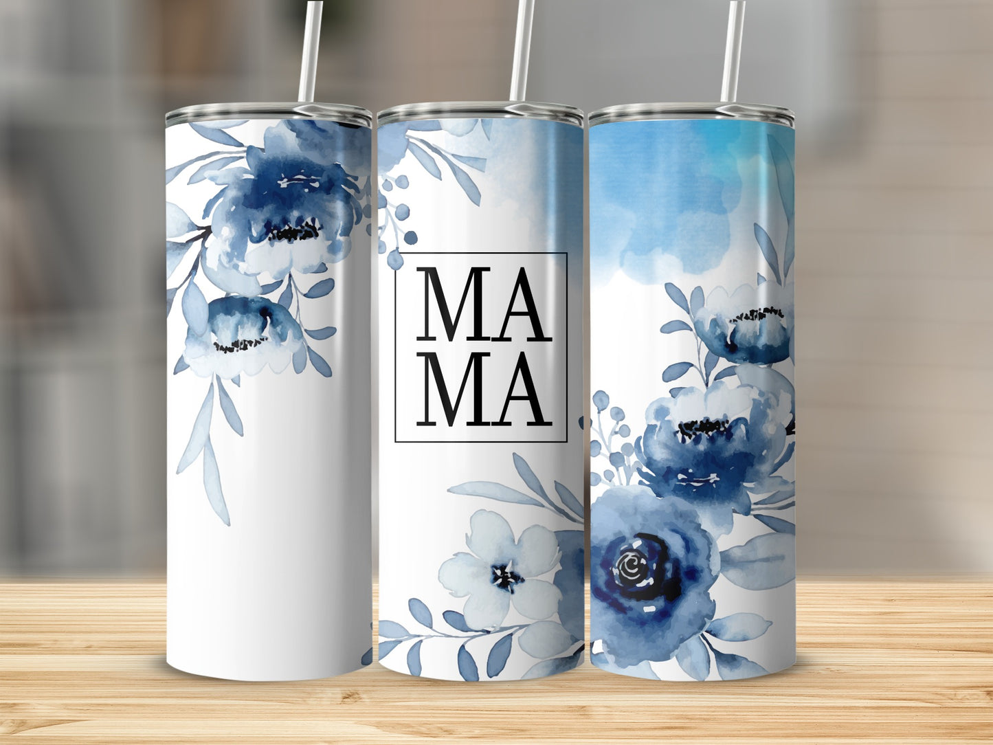 Blue Floral MAMA Print Tumbler for Stylish Drinkware