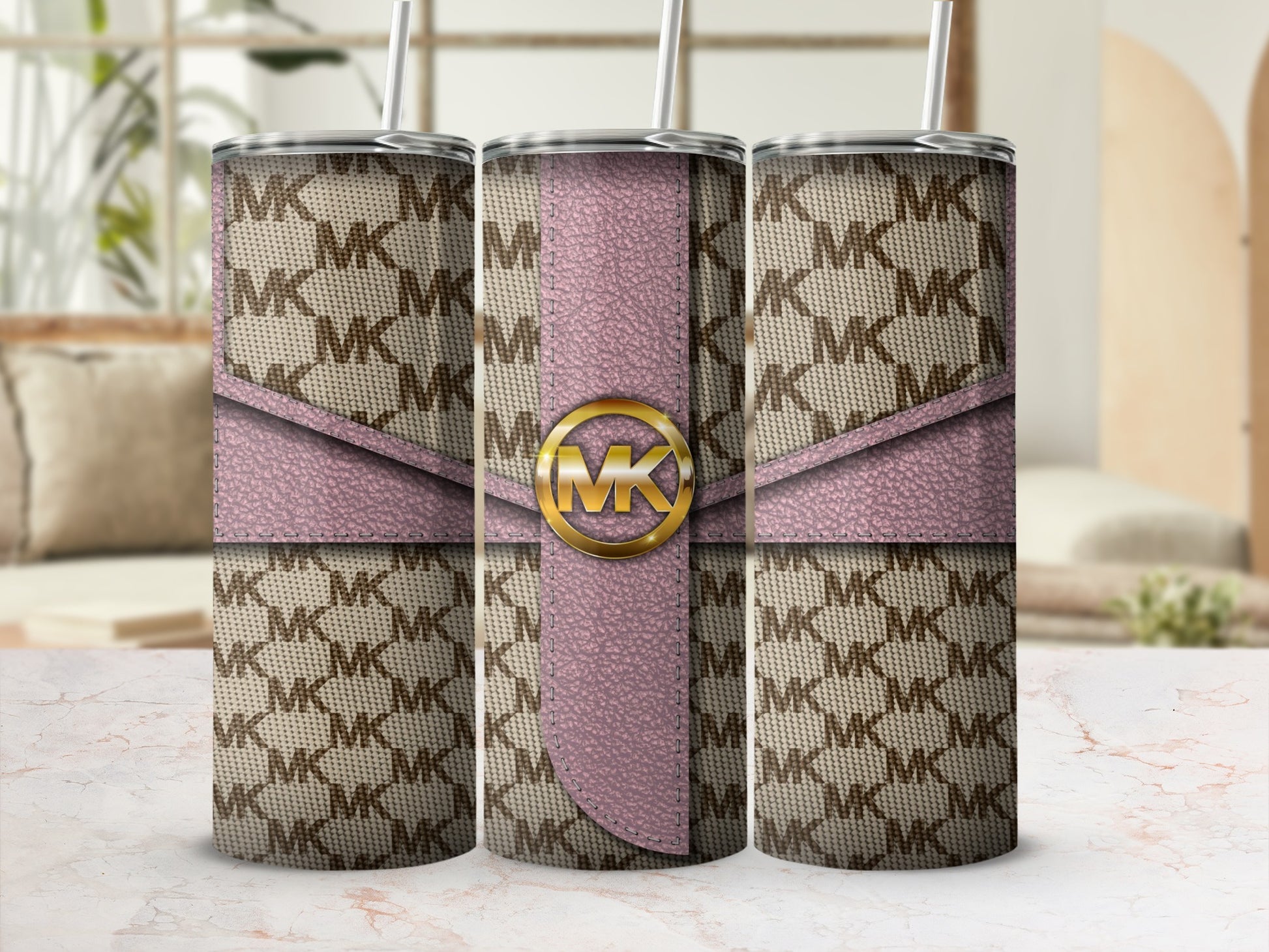 Stylish Patterned Tumbler with MK Monogram Design