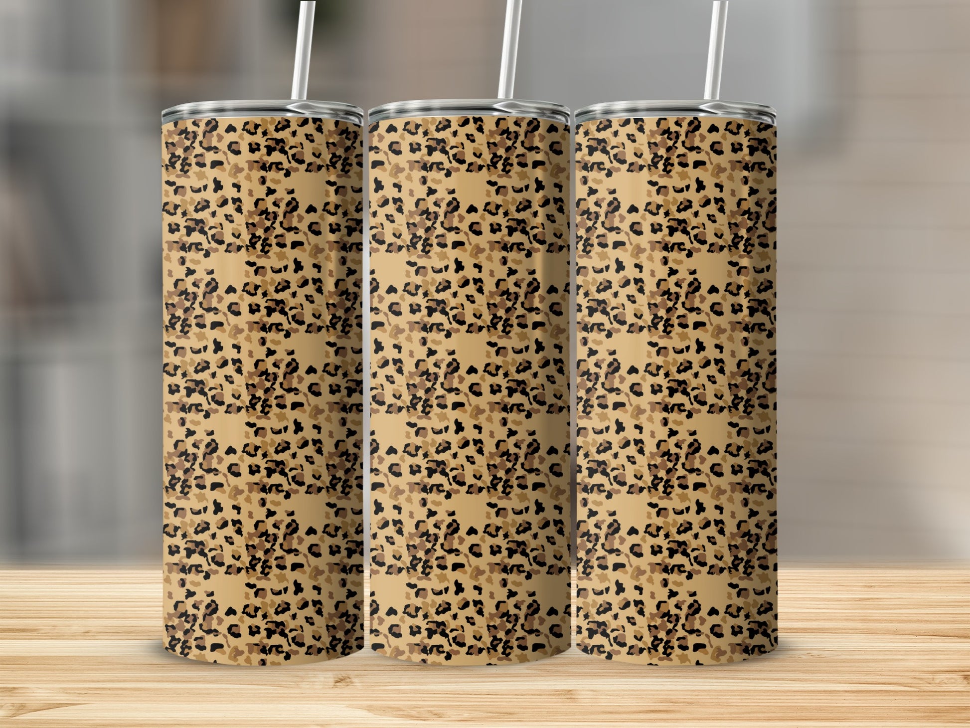 Leopard Print Design Tall Tumbler with Straw