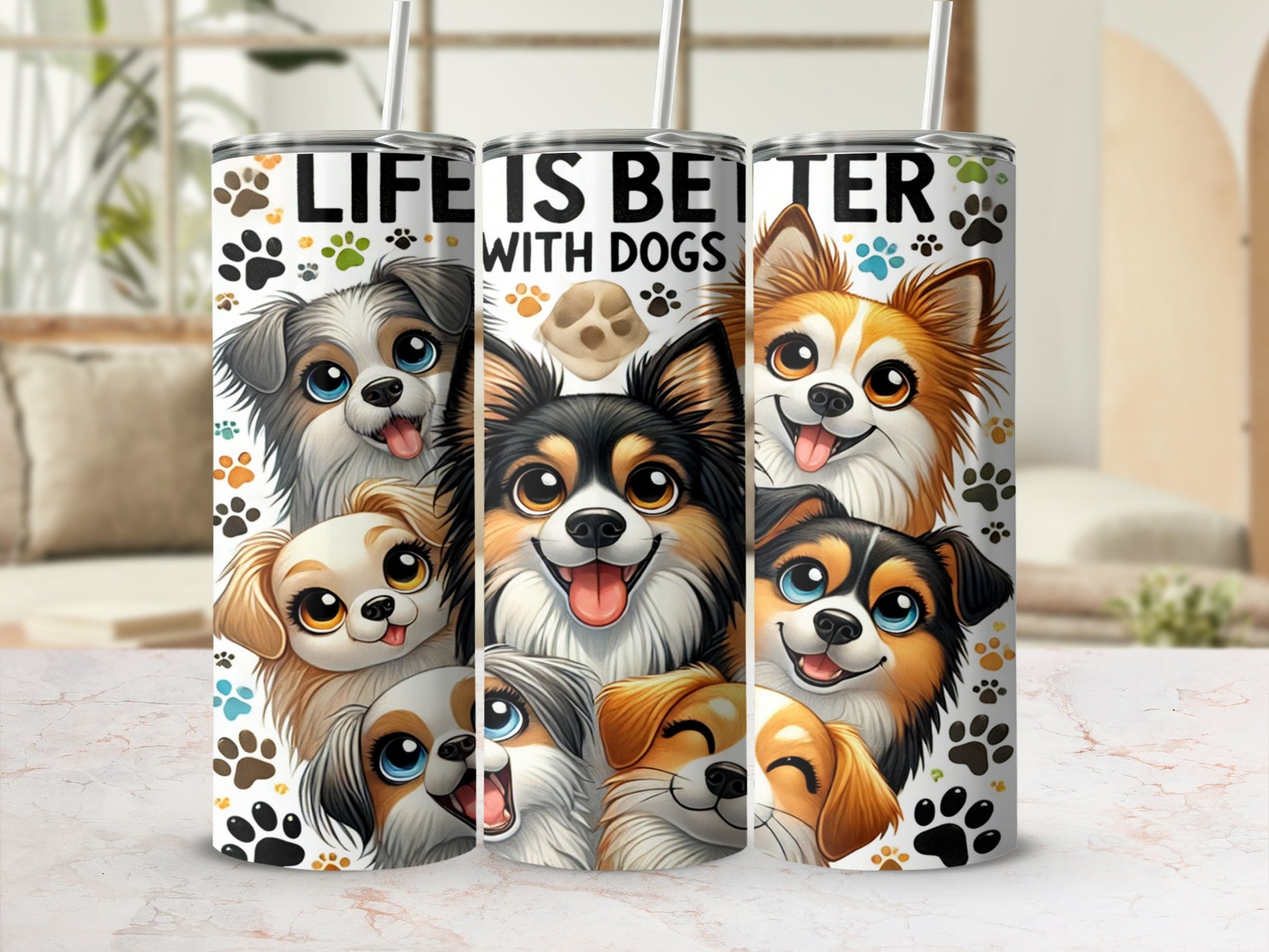 Life Is Better With Dogs Cute Dog Illustration Tumbler