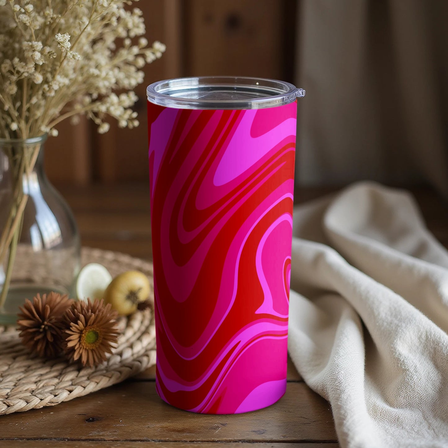 Vibrant Pink and Red Swirl Pattern Insulated Tumbler