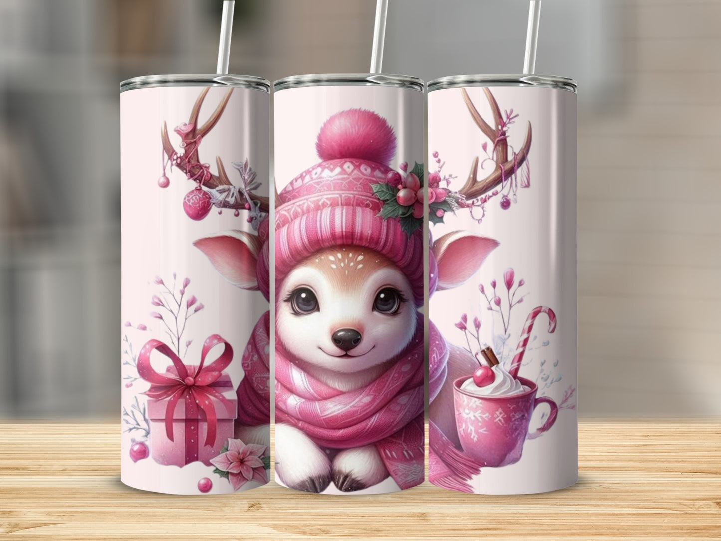 Cute Festive Deer with Hot Chocolate Tumbler Design
