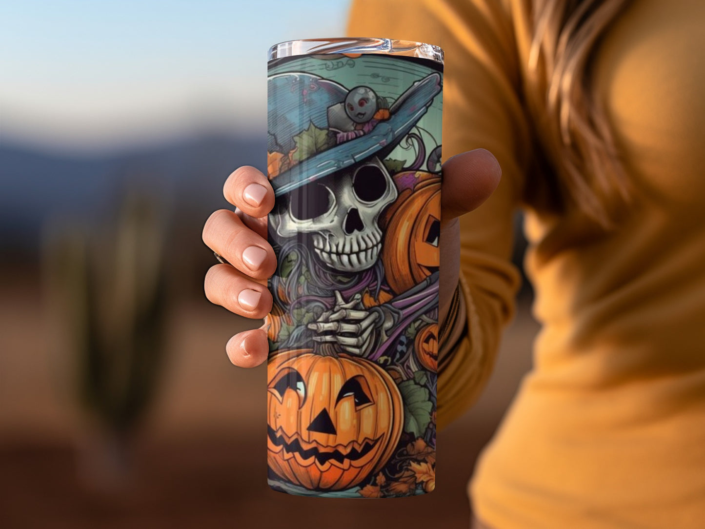 Halloween Skeleton and Pumpkins Tumbler for Spooky Vibes
