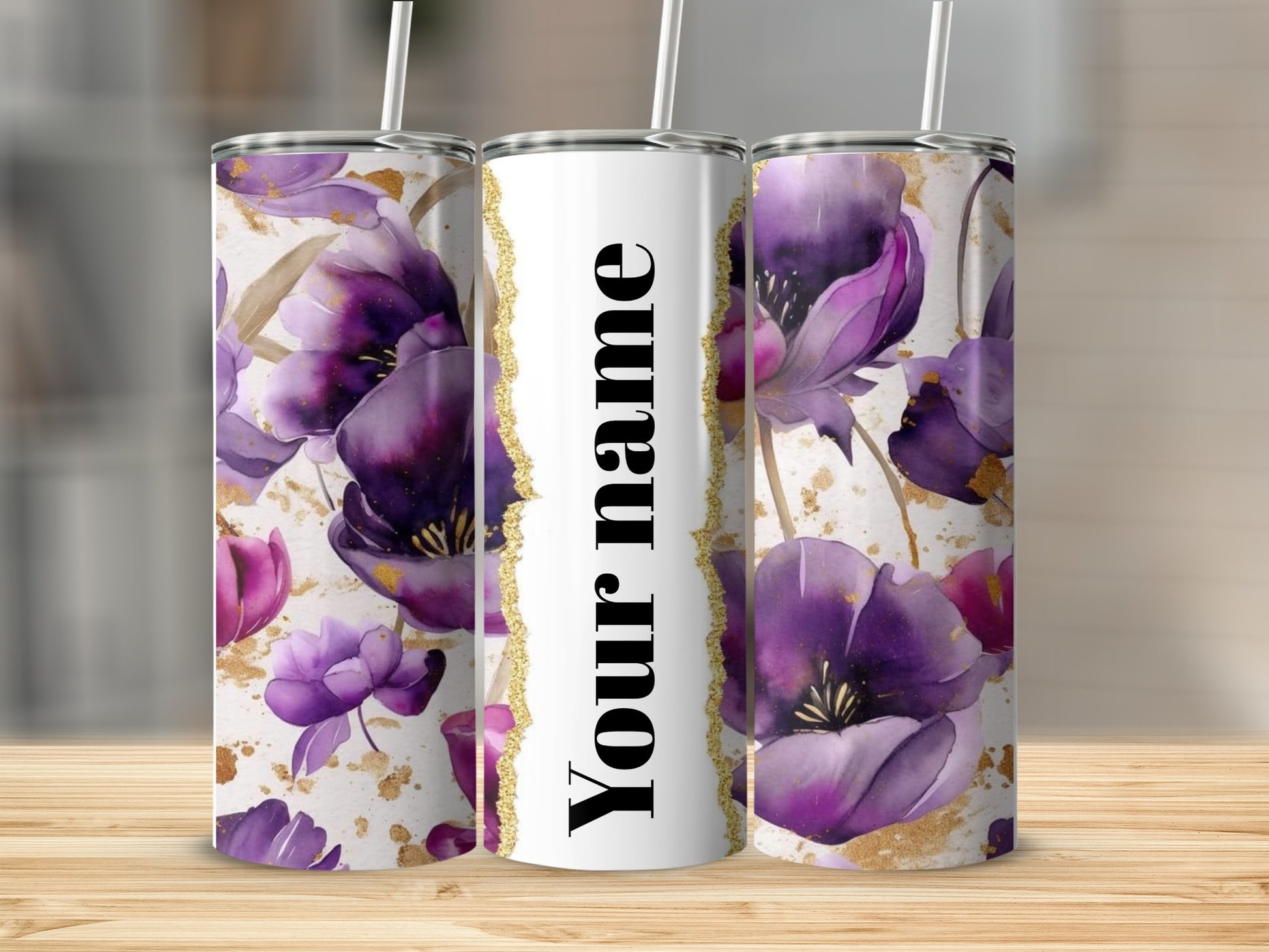 Personalized Purple Floral Tumbler with Your Name