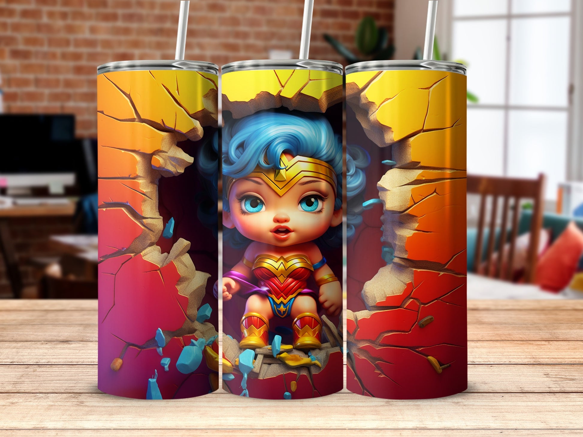 Cute Superhero Doll with Blue Hair Tumbler Product
