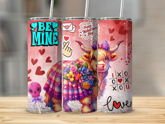 Valentine Themed Highland Cow Tumbler Gift for Her