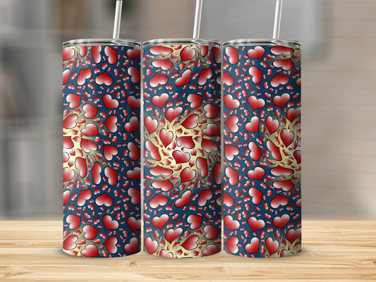 Heart Themed Tumbler with Red and Gold Design