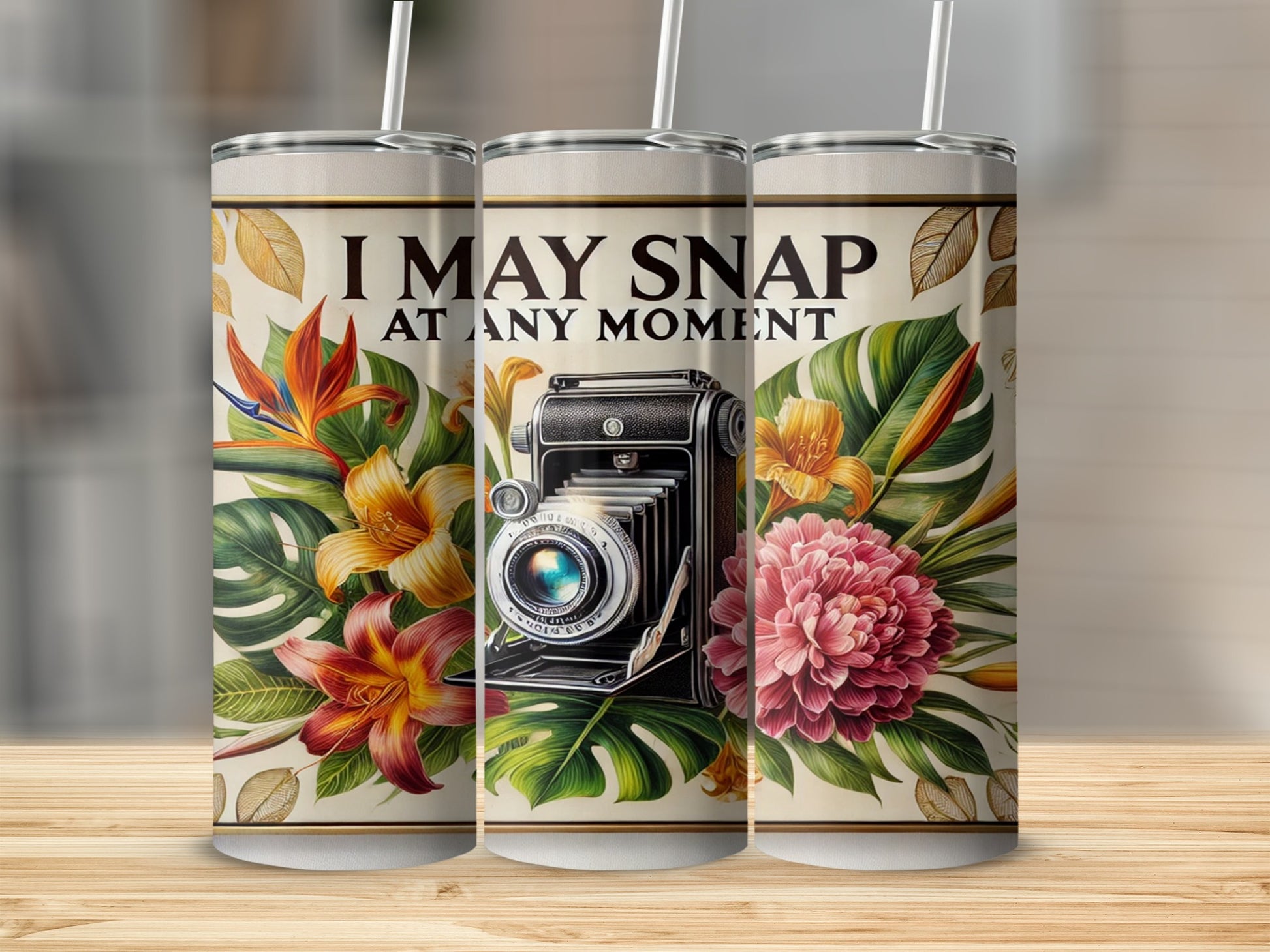I May Snap At Any Moment Floral Camera Design Tumbler