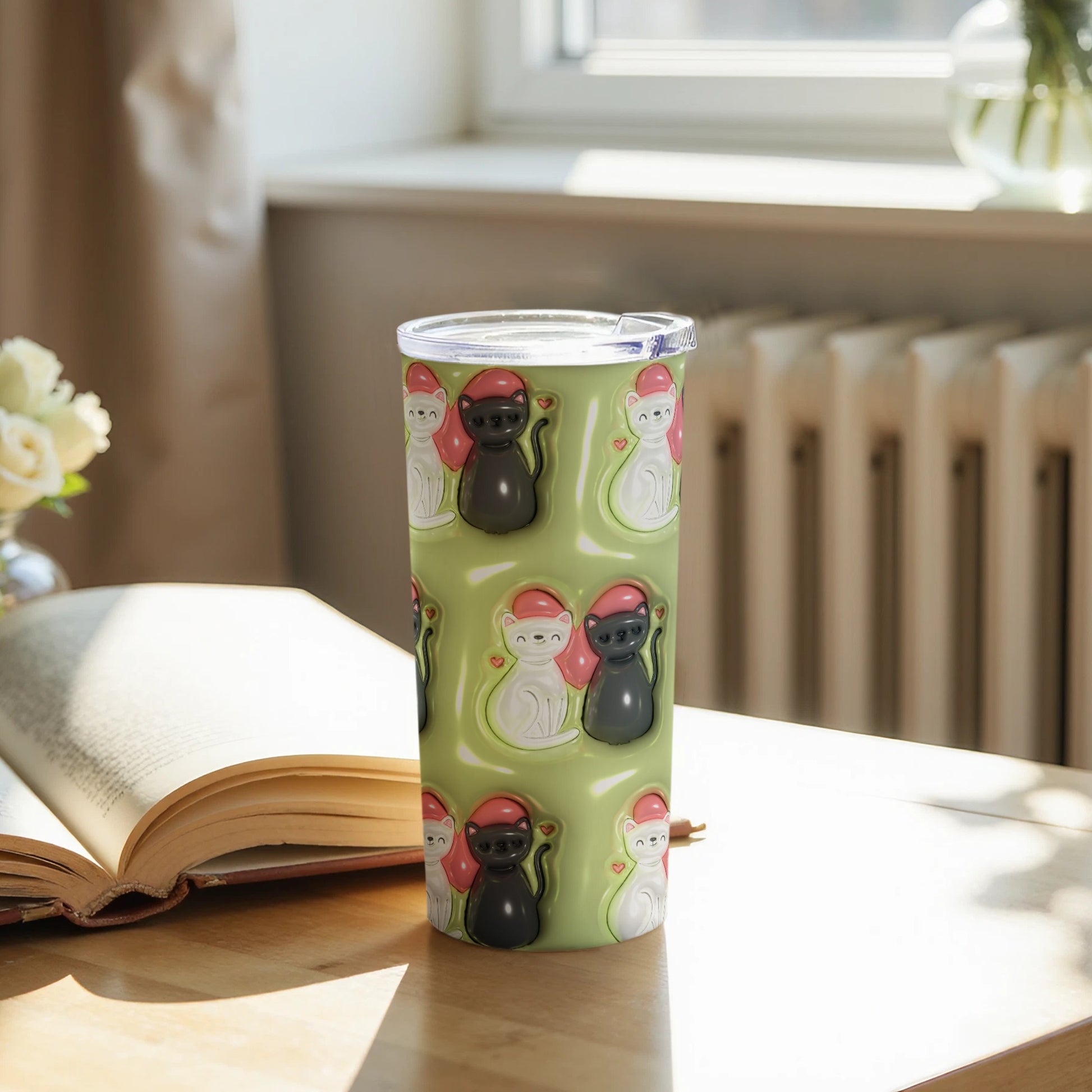 Cute Cat Patterned Double Wall Insulated Tumbler