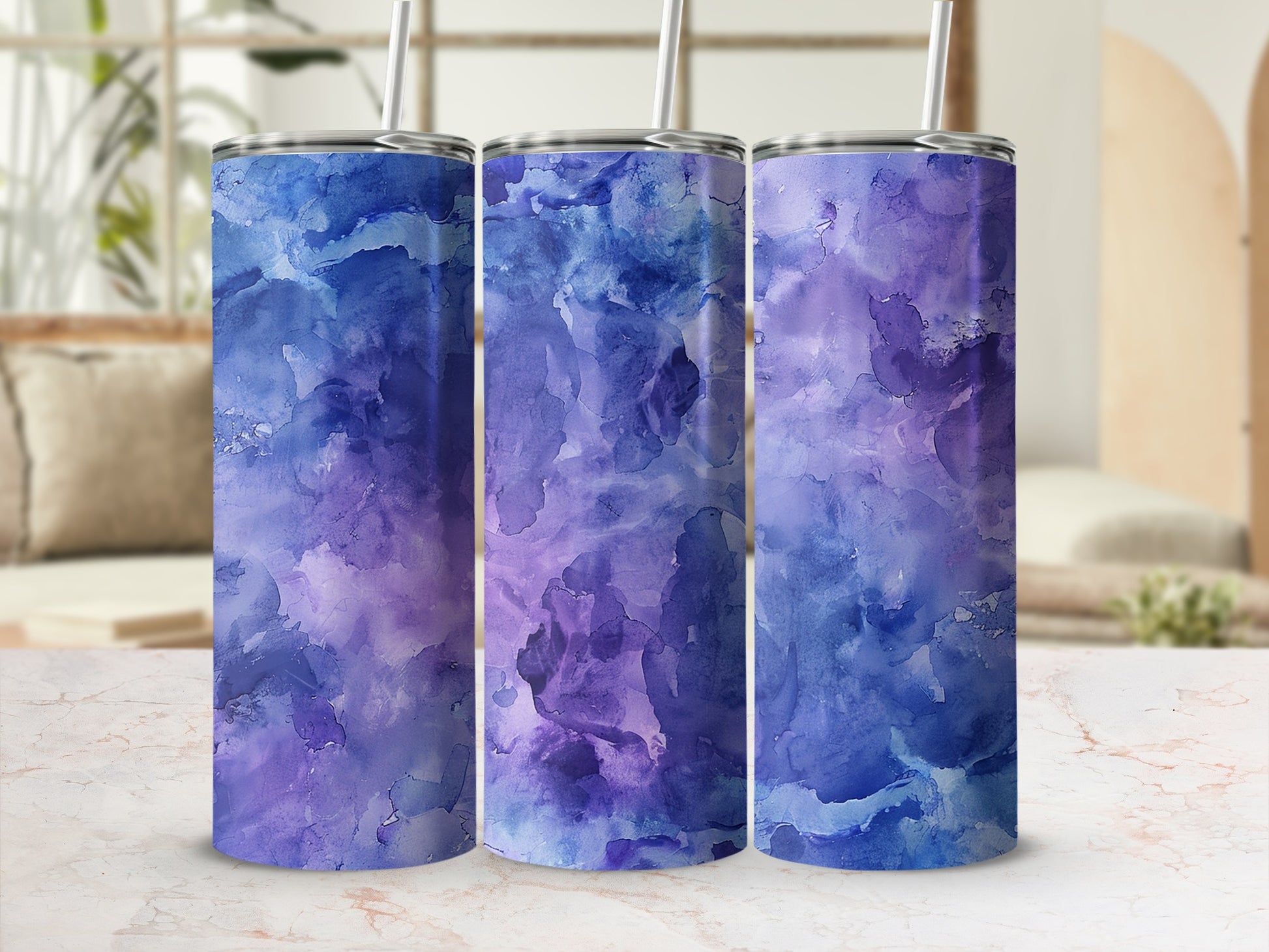 Abstract Blue and Purple Watercolor Tumbler Cups