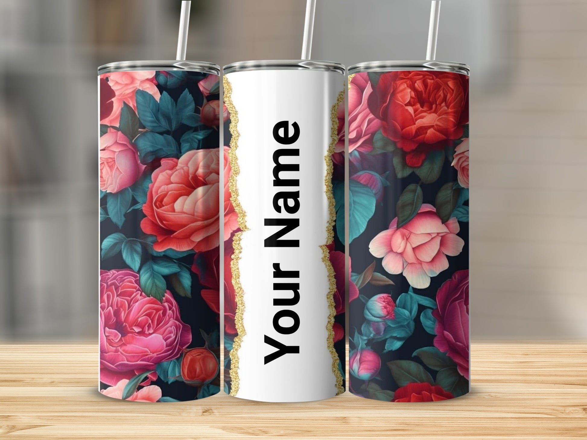 Custom Floral Design Tumbler Personalized With Your Name