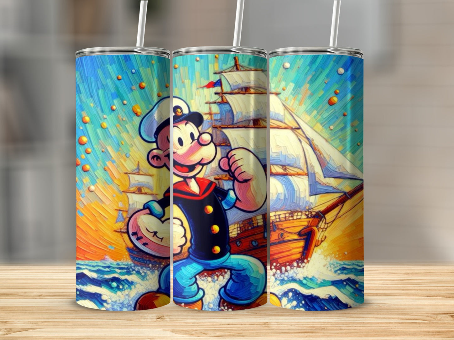 Colorful Sailor Character with Ship Design Tumbler