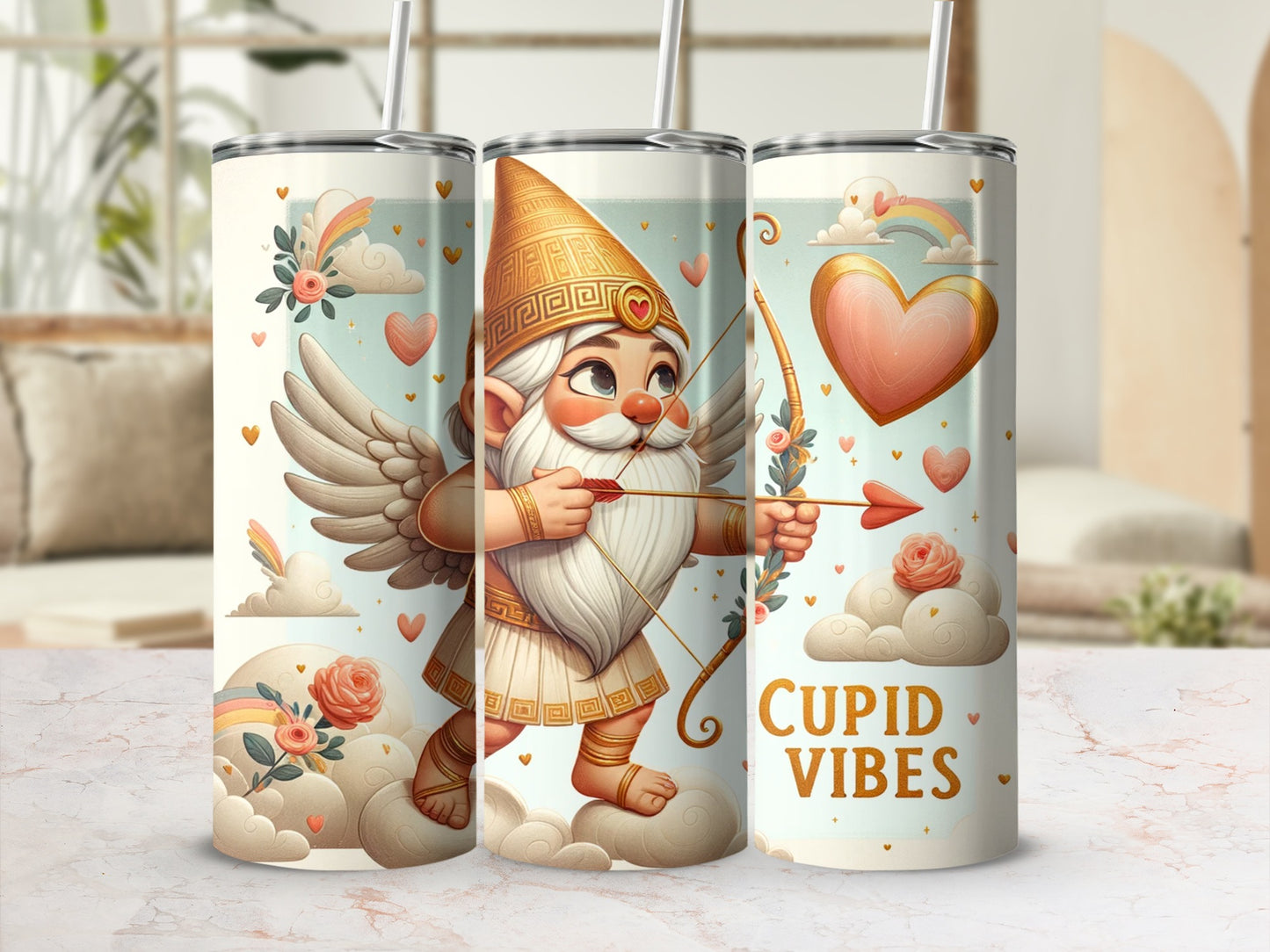 Cupid Vibes Gnome Archer Design Tumbler Cup