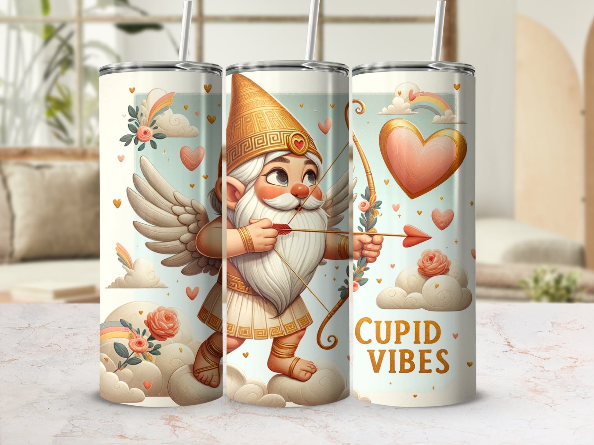 Cupid Vibes Gnome Archer Design Tumbler Cup